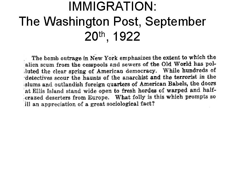 IMMIGRATION: The Washington Post, September 20 th, 1922 