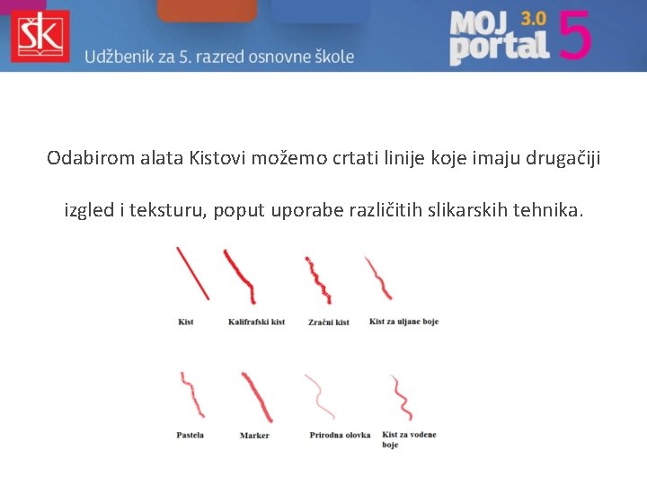 Odabirom alata Kistovi možemo crtati linije koje imaju drugačiji izgled i teksturu, poput uporabe