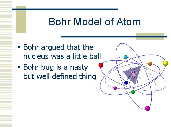 Bohr Model of Atom w Bohr argued that the nucleus was a little ball