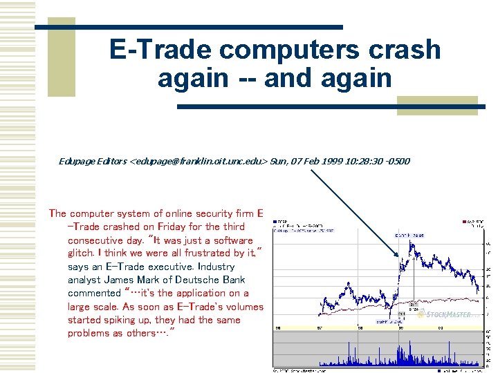 E-Trade computers crash again -- and again Edupage Editors <edupage@franklin. oit. unc. edu> Sun,