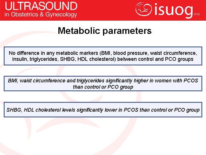 Metabolic parameters No difference in any metabolic markers (BMI, blood pressure, waist circumference, insulin,