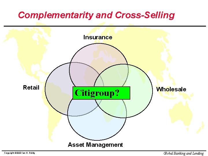 Complementarity and Cross-Selling Insurance Retail Citigroup? Wholesale Asset Management Copyright © 2003 Ian H.