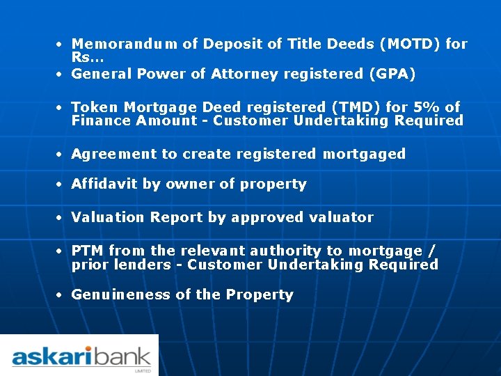  • Memorandum of Deposit of Title Deeds (MOTD) for Rs… • General Power