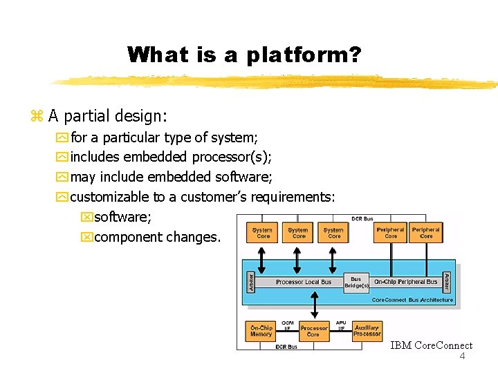 What is a platform? z A partial design: y for a particular type of