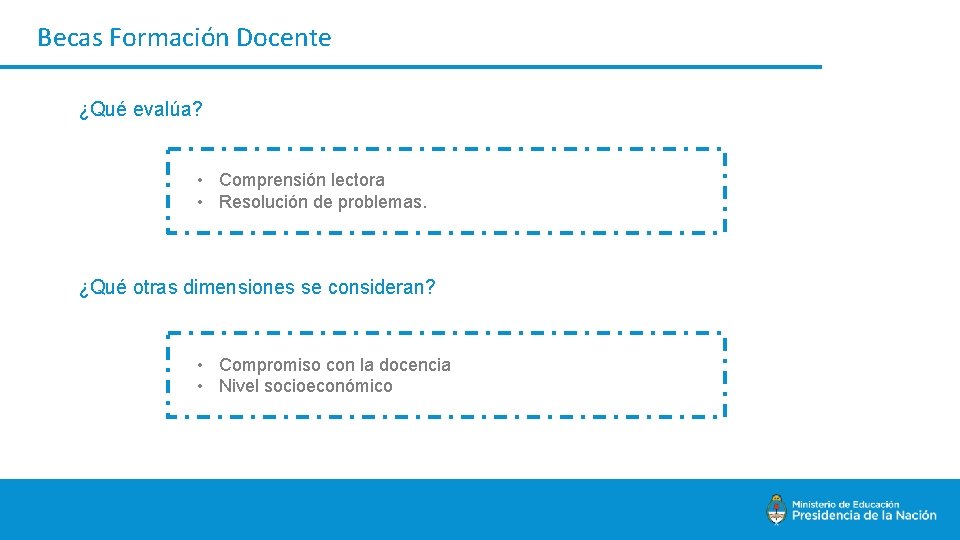 Becas Formación Docente ¿Qué evalúa? • Comprensión lectora • Resolución de problemas. ¿Qué otras