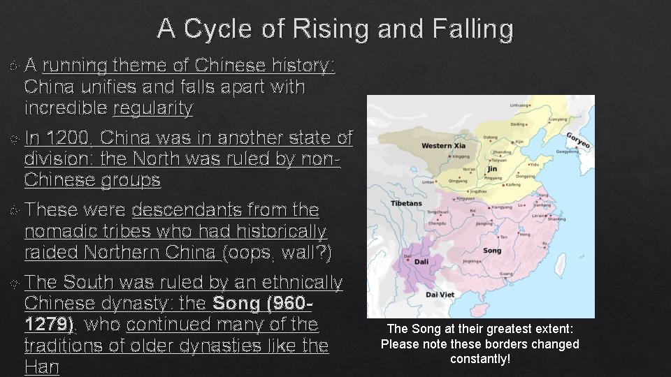 A Cycle of Rising and Falling A running theme of Chinese history: China unifies