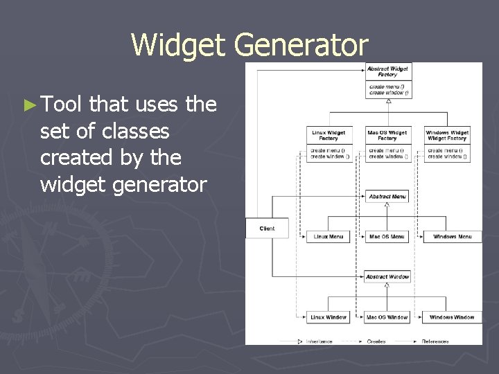 Widget Generator ► Tool that uses the set of classes created by the widget
