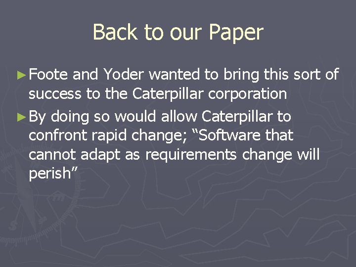 Back to our Paper ► Foote and Yoder wanted to bring this sort of Back to our Paper ► Foote and Yoder wanted to bring this sort of