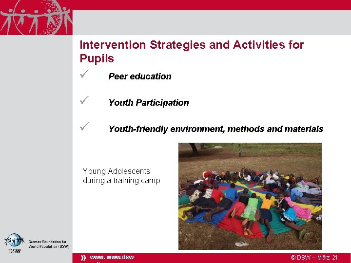 Intervention Strategies and Activities for Pupils ü Peer education ü Youth Participation ü Youth-friendly