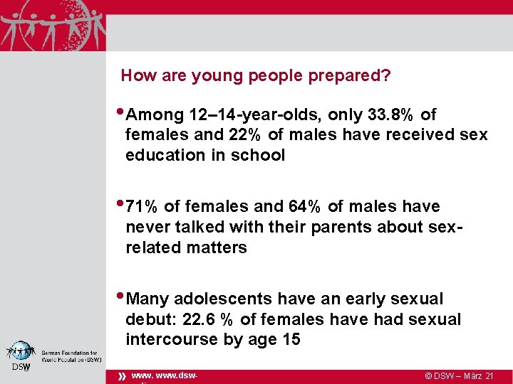 How are young people prepared? • Among 12– 14 -year-olds, only 33. 8% of