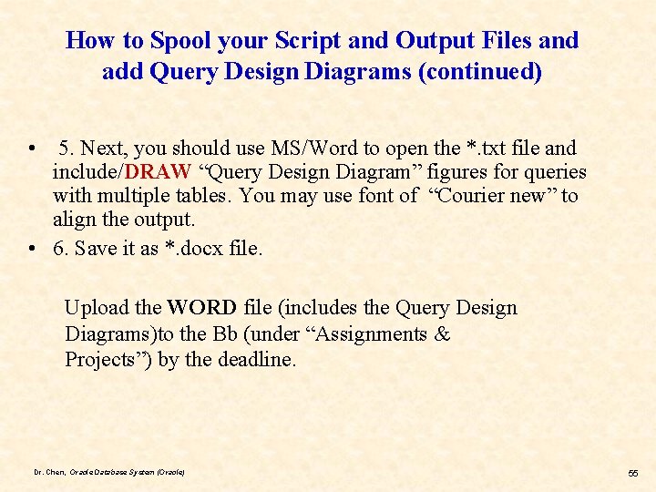 How to Spool your Script and Output Files and add Query Design Diagrams (continued)