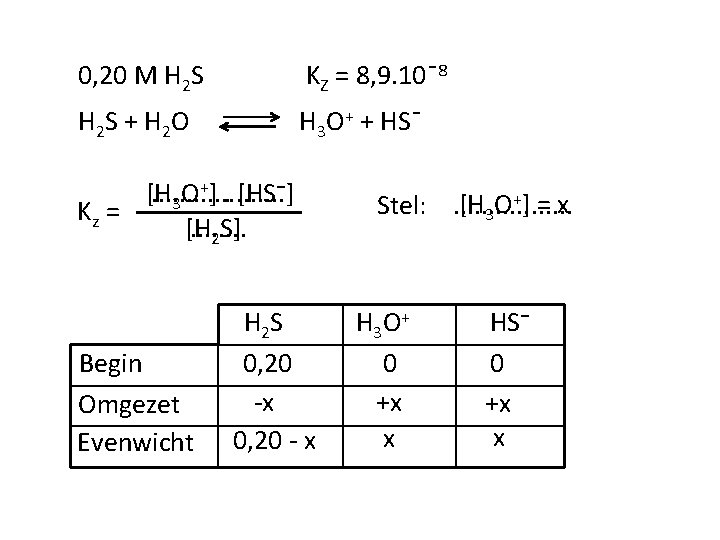 0, 20 M H 2 S KZ = 8, 9. 10ˉ8 H 2 S