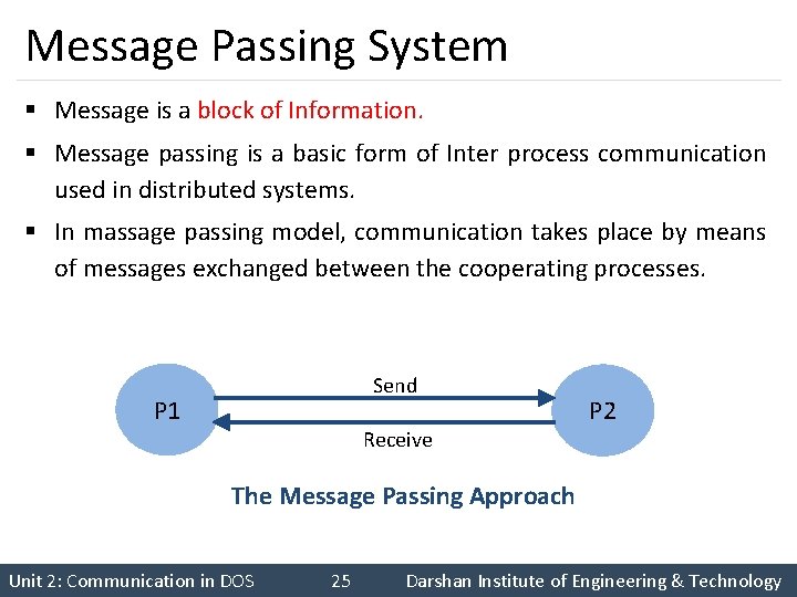 Message Passing System § Message is a block of Information. § Message passing is