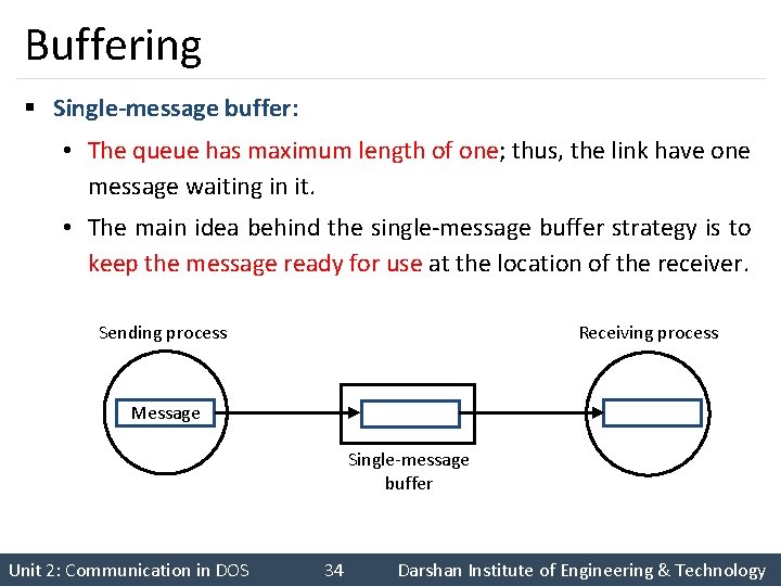 Buffering § Single-message buffer: • The queue has maximum length of one; thus, the
