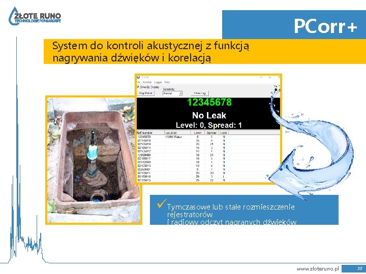 PCorr+ System do kontroli akustycznej z funkcją nagrywania dźwięków i korelacją üTymczasowe lub stałe