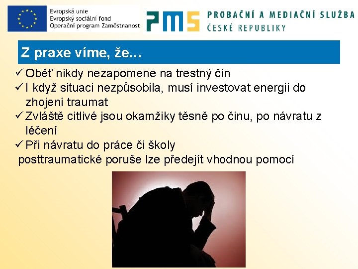Z praxe víme, že… ü Oběť nikdy nezapomene na trestný čin ü I když