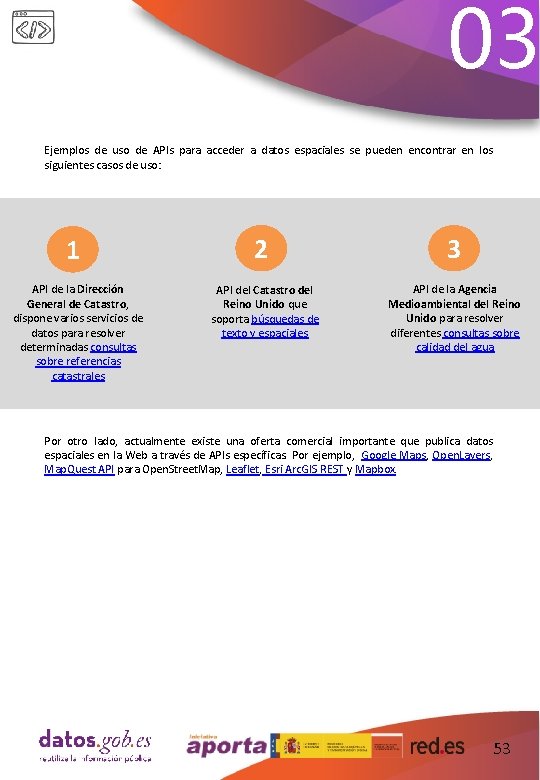 03 Ejemplos de uso de APIs para acceder a datos espaciales se pueden encontrar