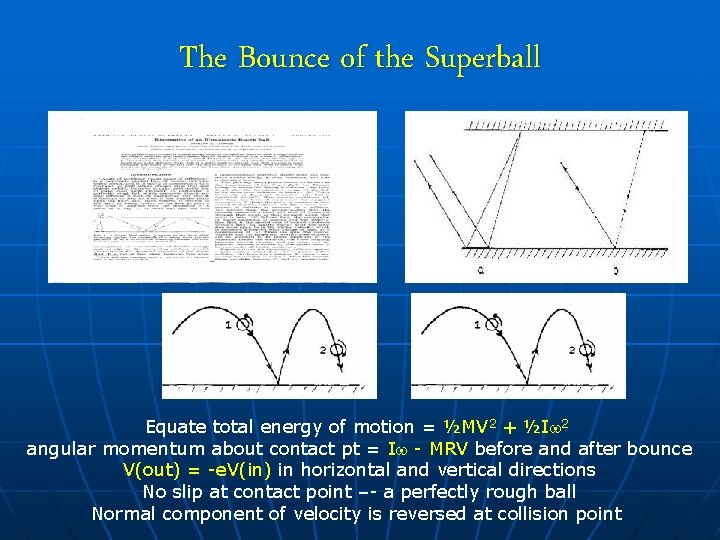 The Bounce of the Superball Equate total energy of motion = ½MV 2 +