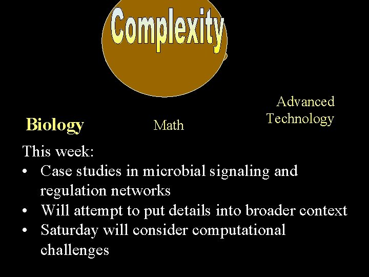Biology Math Advanced Technology This week: • Case studies in microbial signaling and regulation