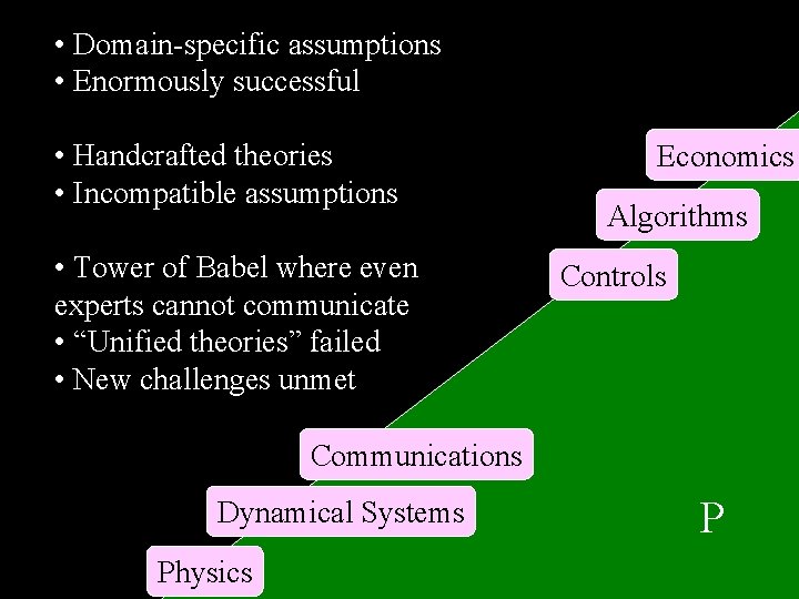  • Domain-specific assumptions • Enormously successful • Handcrafted theories • Incompatible assumptions •