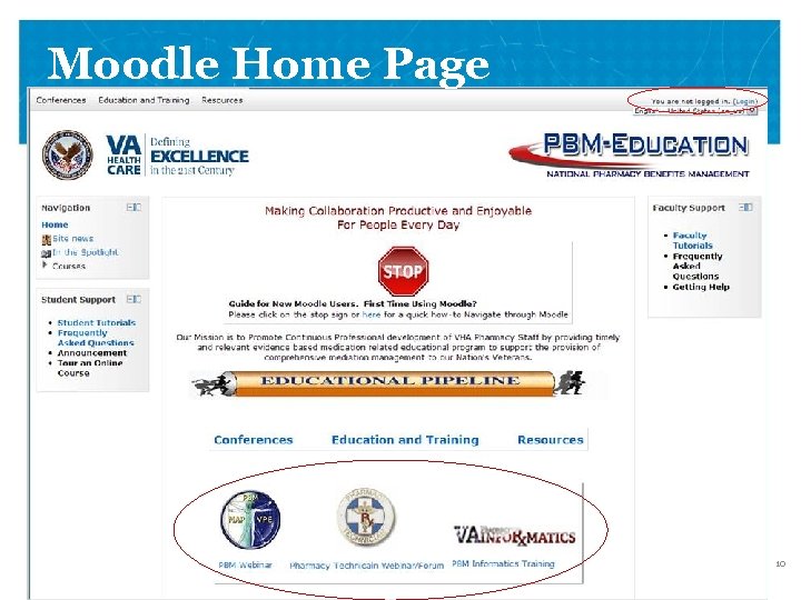 Moodle Home Page VETERANS HEALTH ADMINISTRATION 10 