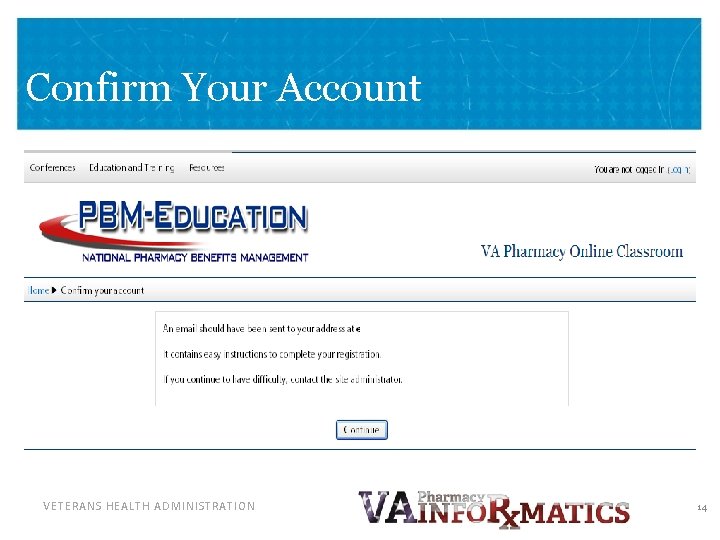 Confirm Your Account VETERANS HEALTH ADMINISTRATION 14 