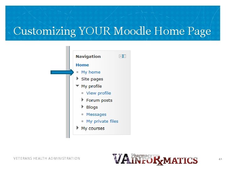 Customizing YOUR Moodle Home Page VETERANS HEALTH ADMINISTRATION 41 