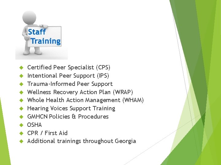  Certified Peer Specialist (CPS) Intentional Peer Support (IPS) Trauma-Informed Peer Support Wellness Recovery