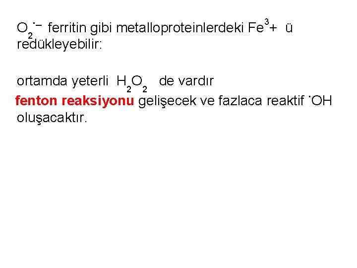 . _ 3 O 2 ferritin gibi metalloproteinlerdeki Fe + ü redükleyebilir: ortamda yeterli