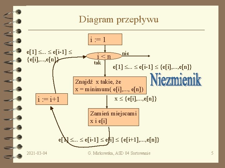 Diagram przepływu i : = 1 e[1] . . . e[i-1] {e[i], . .