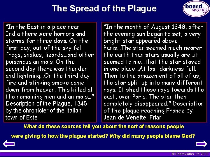 The Spread of the Plague “In the East in a place near India there