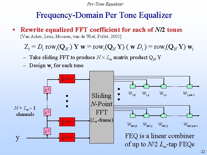 Per-Tone Equalizer Frequency-Domain Per Tone Equalizer • Rewrite equalized FFT coefficient for each of