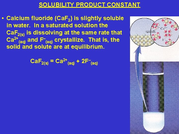 SOLUBILITY PRODUCT CONSTANT • Calcium fluoride (Ca. F 2) is slightly soluble in water. SOLUBILITY PRODUCT CONSTANT • Calcium fluoride (Ca. F 2) is slightly soluble in water.