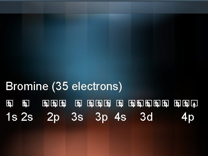 Bromine (35 electrons) □ □ □□□□□ 1 s 2 s 2 p 3 s