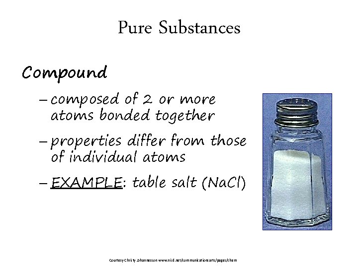 Pure Substances Compound – composed of 2 or more atoms bonded together – properties