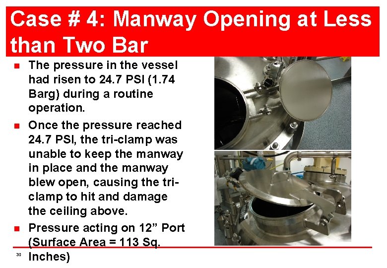 Case # 4: Manway Opening at Less than Two Bar n n n 30