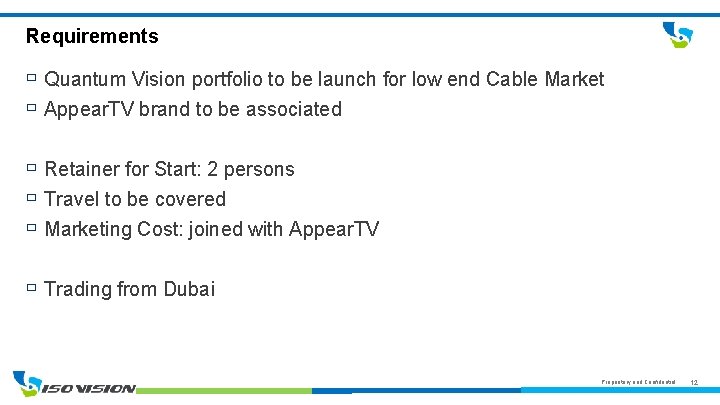 Requirements Quantum Vision portfolio to be launch for low end Cable Market Appear. TV