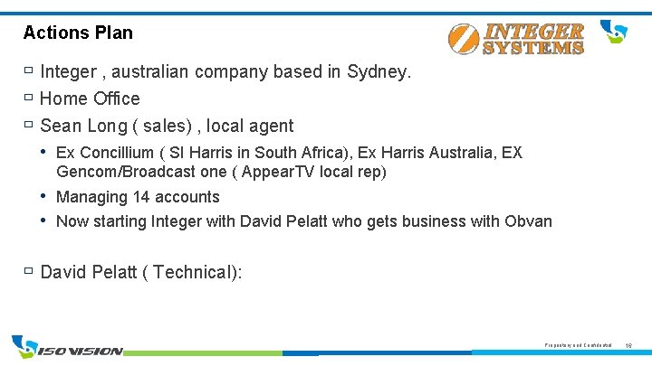 Actions Plan Integer , australian company based in Sydney. Home Office Sean Long (