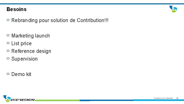 Besoins Rebranding pour solution de Contribution!!! Marketing launch List price Reference design Supervision Demo