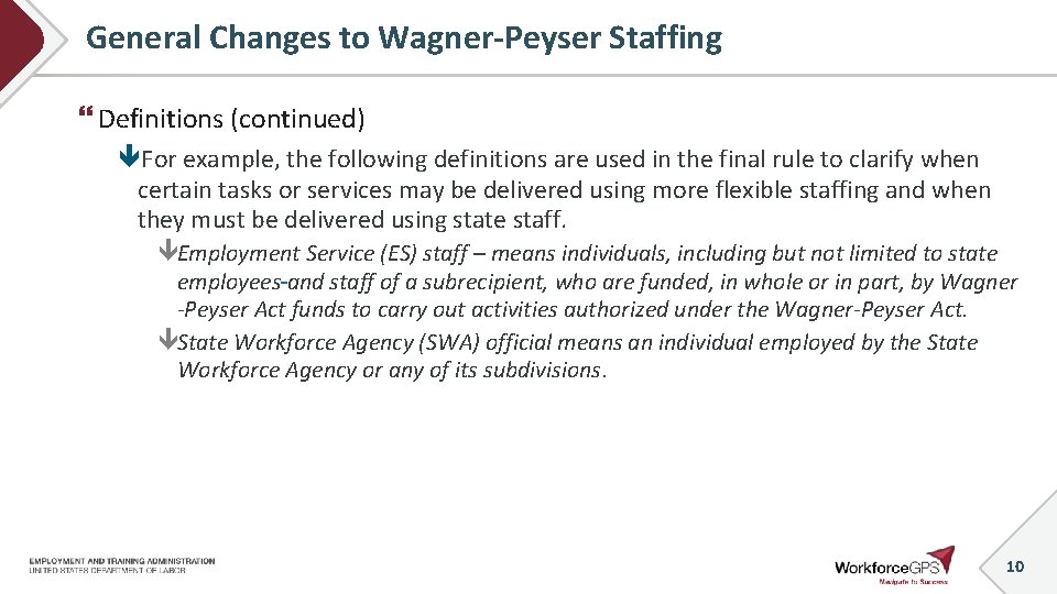 General Changes to Wagner-Peyser Staffing Definitions (continued) For example, the following definitions are used