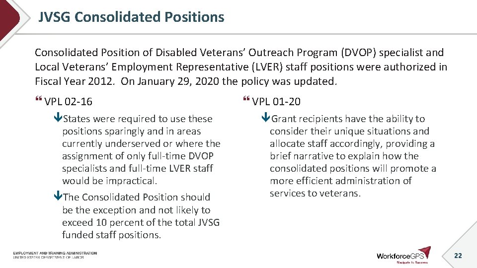 JVSG Consolidated Positions Consolidated Position of Disabled Veterans’ Outreach Program (DVOP) specialist and Local