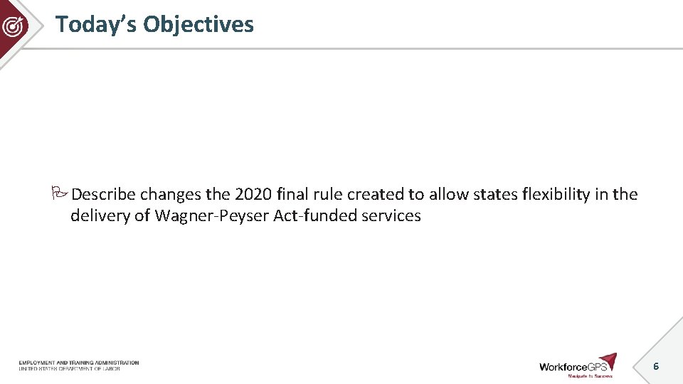 Today’s Objectives Describe changes the 2020 final rule created to allow states flexibility in
