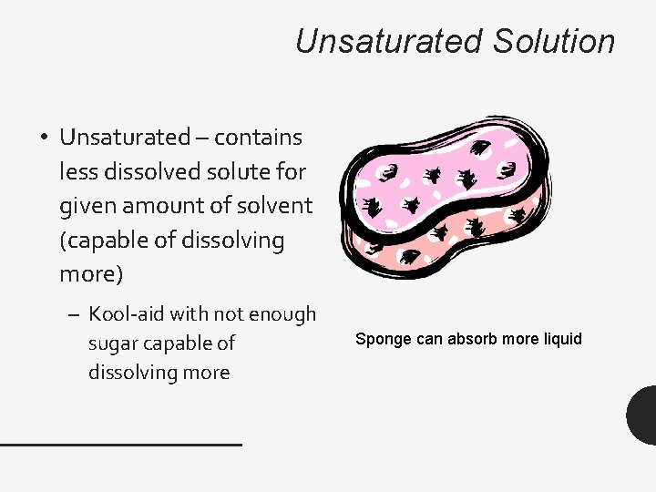 Unsaturated Solution • Unsaturated – contains less dissolved solute for given amount of solvent