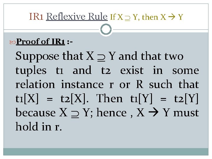 IR 1 Reflexive Rule If X Y, then X Y Proof of IR 1