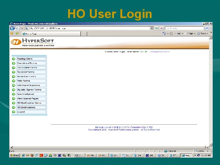 HO User Login 