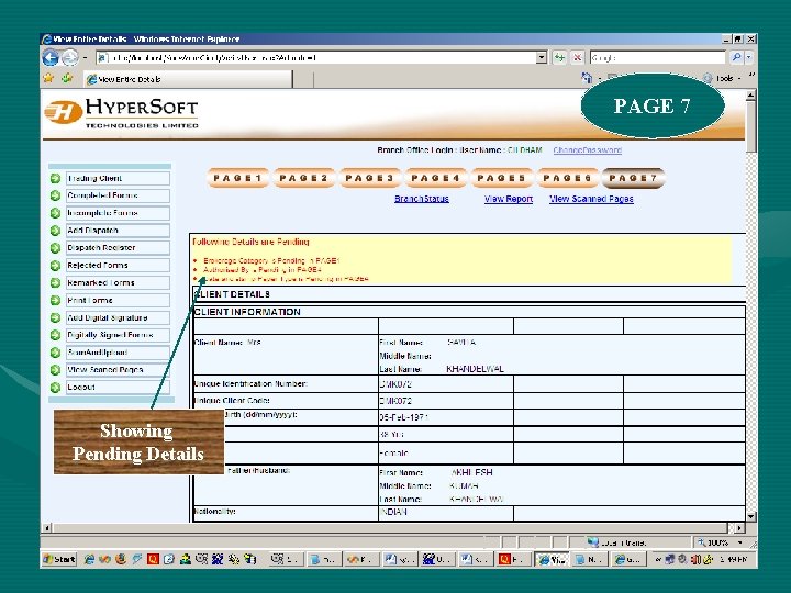 PAGE 7 Showing Pending Details 