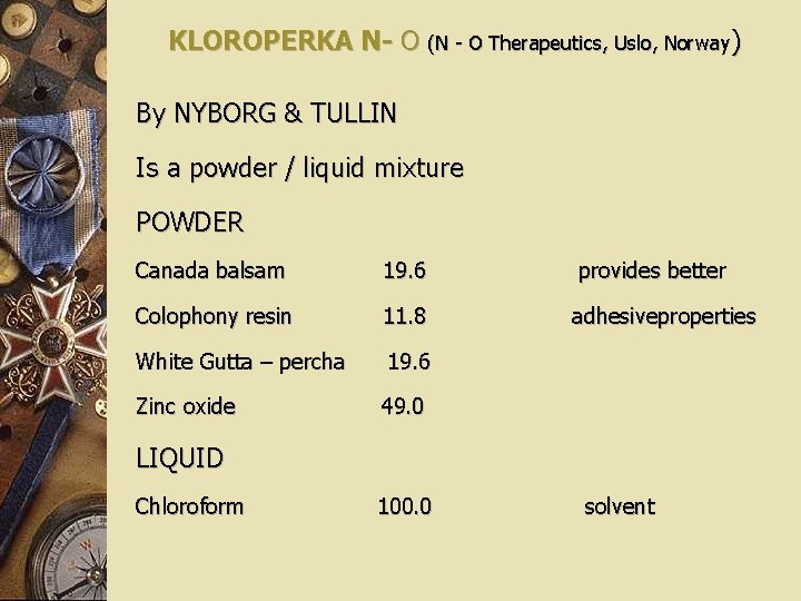 KLOROPERKA N- O (N - O Therapeutics, Uslo, Norway) By NYBORG & TULLIN Is