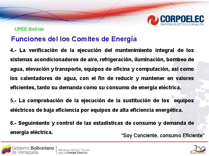 UREE Bolívar Funciones del los Comites de Energía 4. - La verificación de la