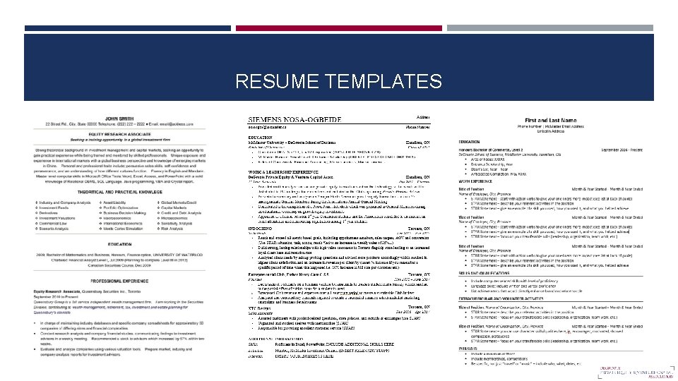 RESUME TEMPLATES 