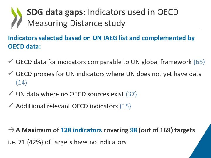 SDG data gaps: Indicators used in OECD Measuring Distance study Indicators selected based on